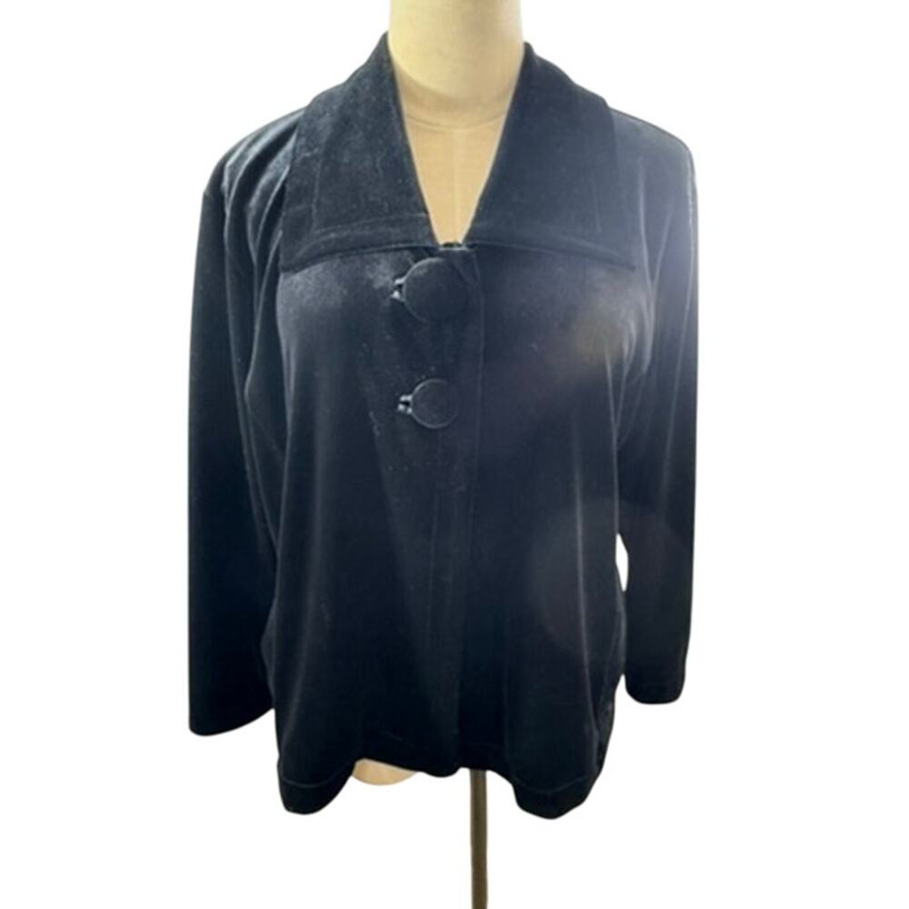 "CHICOS" Black Velvet Cardigan/Blazer Large BUttons Y2K Vintage Cropped Formal